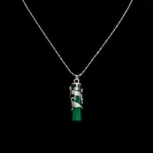 Dragon Coil Green Jade Pillar Men Women Column Pendant Chain Necklace 18KWGP 16"